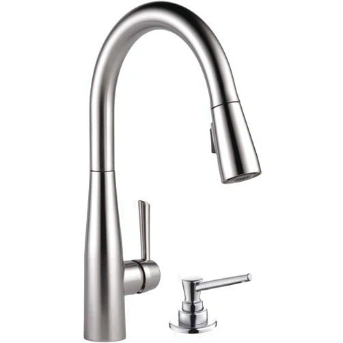 DELTA FAUCET Essa Kitchen Faucet, Brushed Nickel, Pull Down, Soap Dispenser, Magnetic Docking, 20% Water Efficient, Arctic Stainless, 1.8 GPM