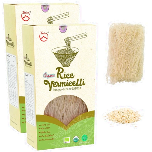 TANISA 2 Packs Rice Noodles, Gluten Free Noodles for Asian Food, Healthy Vegan Vermicelli Rice Noodles, Whole foods (Organic White, 2 packs, 7.05 ounces)