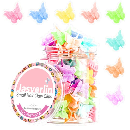 JASVERLIN Mini Butterfly Hair Clips, Assorted Color Tiny Hair Plastic 90s Hair Claw Hairclip for Women Girl Accessories 8 Colors 50 pcs (Pastel Paradise)