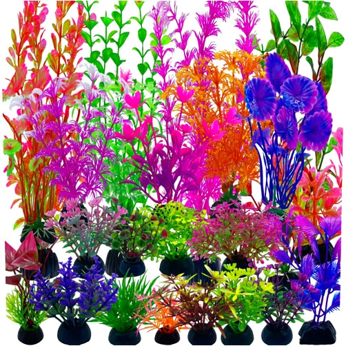 EMYSSA 24 Pack Aquarium Plants, Fish Tank Decoration Colorful Artificial Fish Tank Decor Plants Aquarium Decorations for Household and Office Aquarium Simulation, Small to Large and Tall