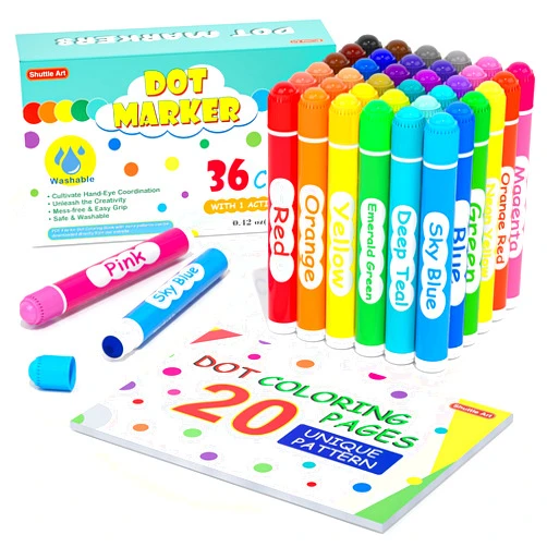 Shuttle Art Washable Dot Markers 36 Colors with Free Activity Book, Fun Art Supplies for Kids Toddlers and Preschoolers, Non Toxic Water-Based Paint Daubers, Dot Art Markers
