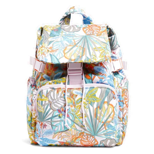 Vera Bradley Women's Cotton Utility Backpack, Rain Forest Canopy - Recycled Cotton, One Size