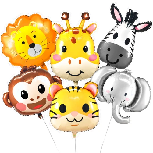 GLANFOIO 6Pcs Safari Animal Balloons Jungle Theme Birthday Party Decorations Lion Tiger Elephant Giraffe Monkey Zebra Foil Balloons For Kids Boys Girls Baby Shower Decorations Wild One Zoo Party Supplies