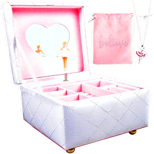 Hapinest Musical Ballerina Jewelry Box for Girls, Jewelry Box w/Ballerina Necklace, Spinning Ballerina Music Box, Kids Jewelry Box, Little Girl Jewelry Box Musical Jewelry Box for Girls Birthday Gift