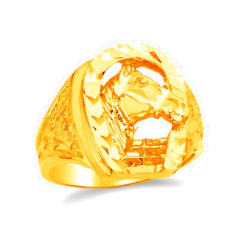 Sonia Jewels Size - 10 - 14k Yellow Gold Men's Horse Shoe Lucky Horse Head Ring