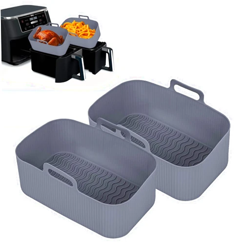 Govisiry 2QT Air Fryer Silicone Liners - 2Pcs Silicone Air Fryer Basket Liners for Ninja - Square Silicone Air Fryer Liners