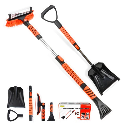 TIROL 42'' Ice Scraper and Extendable Snow Brush Emergency Snow Shovel Snow Broom with Foam Grip 180° Pivoting Brush Head Snow Scraper for Cars, Trucks, SUVs, Vehicle