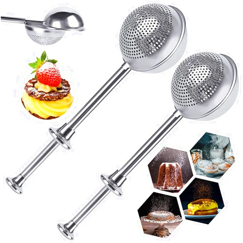 BOBIPRO Flour Duster for Baking[Set of 2],BOBIPRO 18/8 Stainless Steel Flour Duster Wand with Spring Handle,Flour Sifter for Sugar, Flour and Spices 2PCS