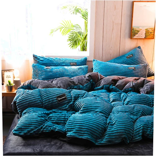 ZIYUER Queen Duvet Cover Set,Twin Quilt Cover Corduroy Comforter Cover Super Soft Full Size Duvet Cover Bedding Sets Crystal Velvet-Blue Full:200x230cm(78.7x90.6)