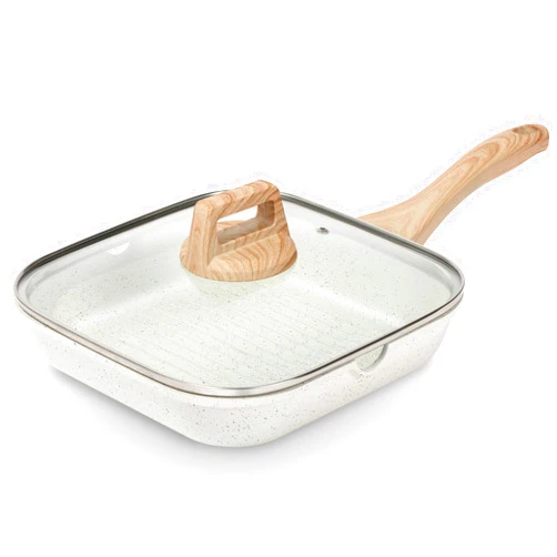 ESLITE LIFE Nonstick Grill Pan with Lid for Stove Tops, 11 Inch Ceramic Coating Square Grill Skillet Compatible with All Stovetops (Gas, Electric & Induction), PFOA Free, White