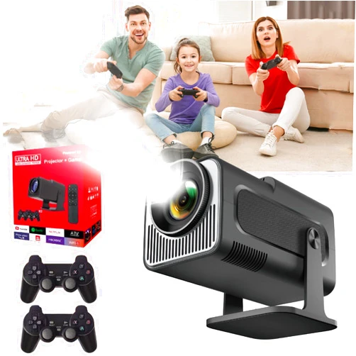 YSIRFD P30 Max Projector and Game, P30 Max Projector 20000+ Retro Games + 2 Controllers, Smart Projector with Built in Apps and Games P30 Max, TV Projector for Indoor and Outdoor (Black)