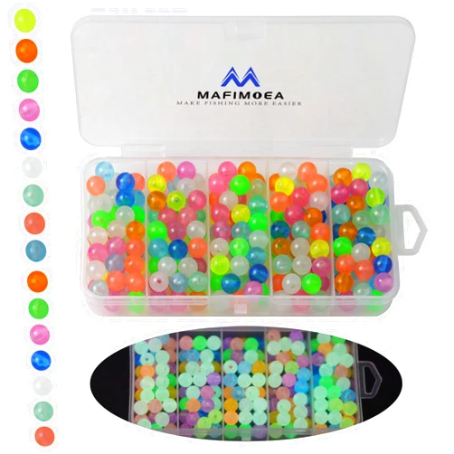 Generic 200/500pcs Glow in The Dark Beads Luminous Bait Eggs Kits Plastic Round Float Fishing Line Rig Beads 6/8mm Floating Salmon Trout Ball Stopper Freshwater Saltwater Plastic Beads Lure Tackle