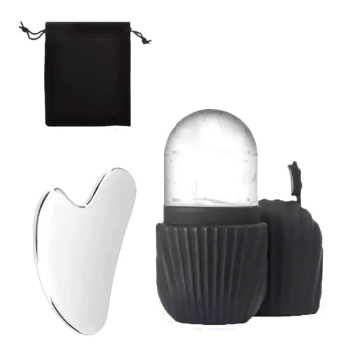 Generic Silicone Ice Face Roller & Stainless Steel Gua Sha Tool Set with Storage Bag,2PCS Ice Face Roller Set with Gua Sha and Ice Mold, Cooling Facial Massage Tools for Depuffing and Face Contouring