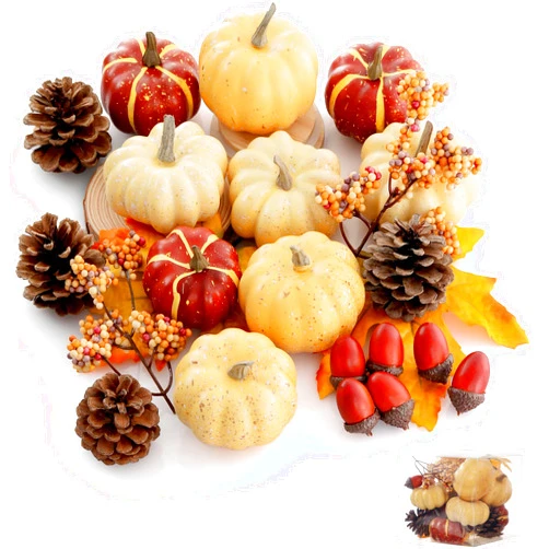 Artgar Pumpkin Decor Set, 23 PCS Fall Harvest Decorations Including Mini Pumpkins, Acorns, Pinecones, Berries, Maple Leaves for Home Table Wedding DIY Fall Halloween Thanksgiving Decor