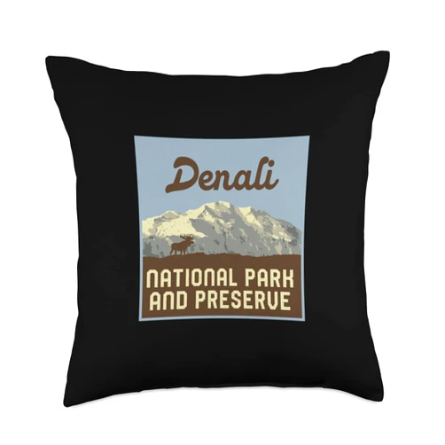 Tout Wear Denali National Park Denali National Park Alaska Minimalist Retro Graphic Throw Pillow, 18x18, Multicolor