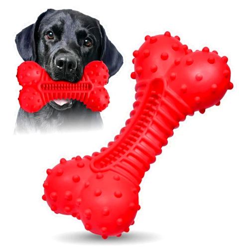 Ouilter Dog Chew Toys Bones for Medium Large Dogs Natural Rubber Bacon Flavor Durable Interactive Dog Toys for Boredom,Red