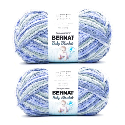 Bernat Baby Blanket Lovely Blue Yarn - 2 Pack of 300g/10.5oz - Polyester - 6 Super Bulky - 220 Yards - Knitting/Crochet