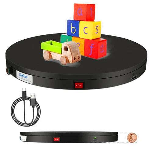 ComXim Ultrathin Rotating Display Stand 7.9in Diameter 0.79in Thickness Controllable Direction Adjustable Speed Motorized turntable with Type-C Cable Load-Bearing 11 lbs for Product Displaying (black)