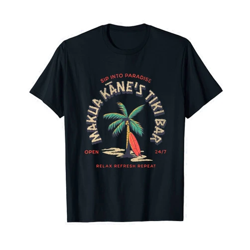 BizzyflyUSA Hawaiian Makua Kanes Dad Tiki Bar Relax Refresh Repeat Beach T-Shirt