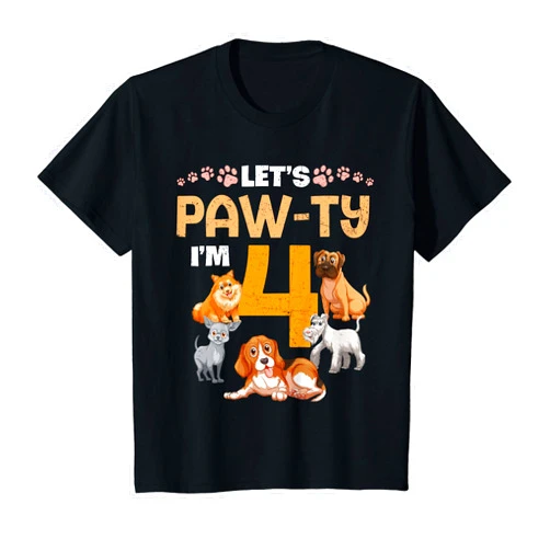 NABON Birthday Kids Let's Paw-ty I'm 4 Puppy Dog Birthday Cute T-Shirt