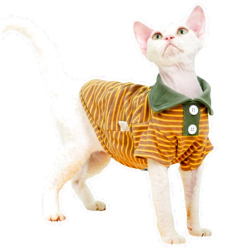 Bonaweite Sphynx Cat Clothes, Cat POLO Shirts for Cats Only, Breathable Cat Daily Wear Clothes for Devon Rex Cats Summer, Hairless Cat Sweater with Sleeves, Kitten Vest Pajamas Jumpsuit for All Season