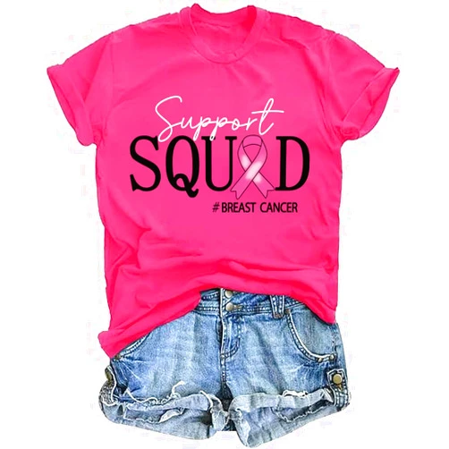 QMH Breast Cancer Shirts for Women Pink Ribbon Graphic Tshirt Breast Cancer Awareness Shirt Support Squad Survivor Gifts