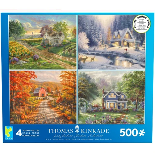 Ceaco - 4 in 1 Multipack - Thomas Kinkade - Seasons - (4) 500 Piece Jigsaw Puzzles