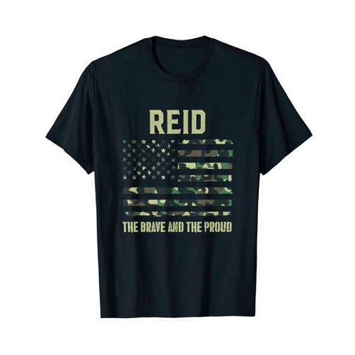 Custom Last Name Surname Family Team Apparel REID Last Name Surname Camouflage American Flag T-Shirt