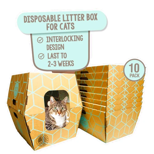 Cats Desire Disposable Litter Boxes Cats Desire - Disposable Litter Boxes for Cats, 10 Pack - Tallest 17-Inch Cardboard Design for Superior Containment - Large Open Tray or Enclosed with Patented Double Coated Leak-Resistant Coating