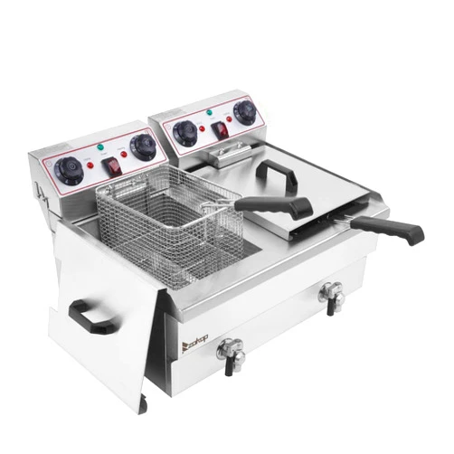 Altiaim EH102V 16.9QT / 16L Total Capacity 24.9QT/23.6L Stainless Steel Faucet Double Tank Deep Fryer 3400W MAX (8L 8L Big Blue/Large Handle)