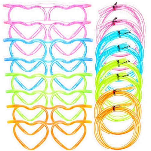 Gelme Nutri 8PCS Silly Straw Glasses, Reusable Fun Loop Drinking Straw Eye Glasses, Novelty Eyeglasses Straw for Party Annual Meeting Parties Birthday (4 Colors Heart)