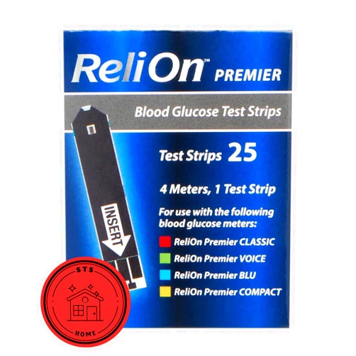 STS Home Relion Premier Test Strips 25 Count | Blood Glucose Test Strips | Test Strips for Diabetes | Blood Sugar Test Strips | Diabetic Test Strips | Reli on Premier Blood Glucose Test Strips