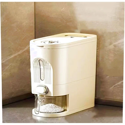 IEEK Rice Dispenser and Grain Container Storage with Lid,Rice Container with Measuring Cup,Moisture Proof Household Cereal Dispenser Bucket for Kitchen Soybean Corn Oatmeal,12Lbs