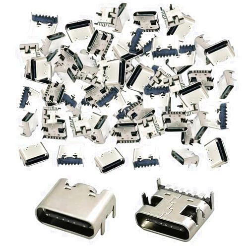 WHPromLang 100 Pcs Micro USB Female Socket Ports 6 Pin USB 3.1 Female 180 Degree Type-C Female Plug Connectors Charging Port for Repair Micro USB Replacement Adapter