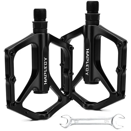 Hapleby Premium Bike Pedals of 9/16 Inch, Professional Mountain and Road Bike Flat Pedal with 2 Sealed Bearings, Wide Paltform and Lightweight of Bicycle Pedals, come with Pedal Wrench 1PCS