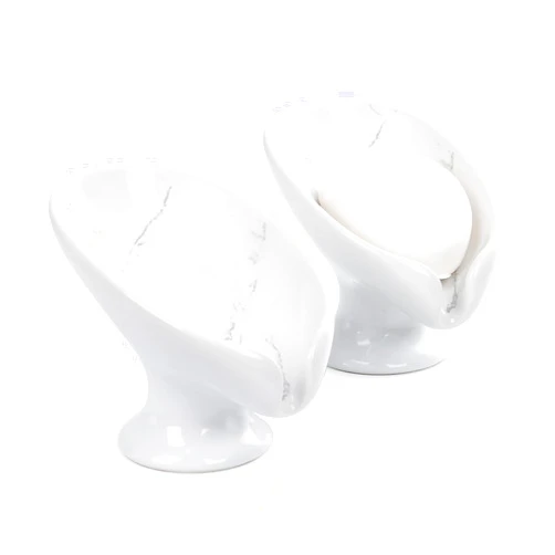ANTIS'S HOME Soap Dish 2Pack, Ceramic Soap Holder Self Draining Marble Look Leaf-Shape Soap Dishes for Bathroom, Bar Soap Holder, Easy to Clean Keeps Soap Dry, ANTIS'S HOME