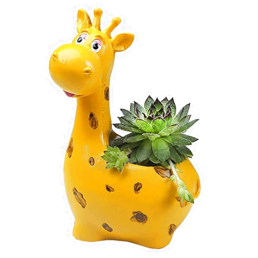 Ruoxian Cute Animal Shaped Planter Flower Pot Hippo Shape Small Succulent pots with Drainage Resin Animal Planter, Indoor Plant Container Planter with Drainage Hole Home (Giraffe)