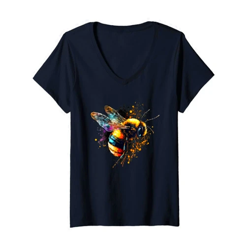 BuzzingBees Womens Watercolor Bee Design for Beekeepers, Apiarists Lovers V-Neck T-Shirt