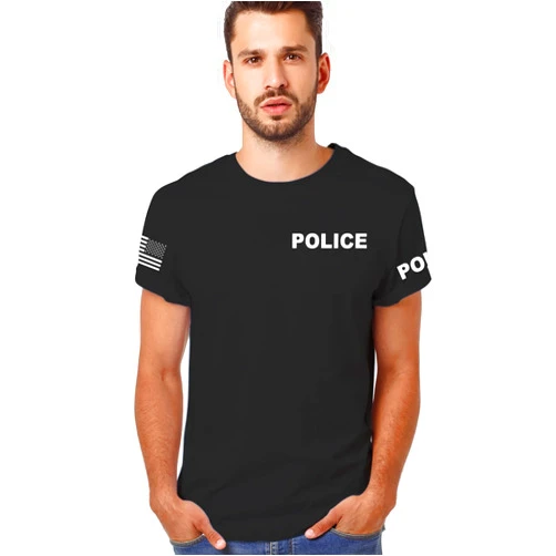Veracco 2-Sided Police T-Shirt – Cop Guard T-Shirts Event Staff Shirt Two-Sided American USA Flag On Arm Men Tees