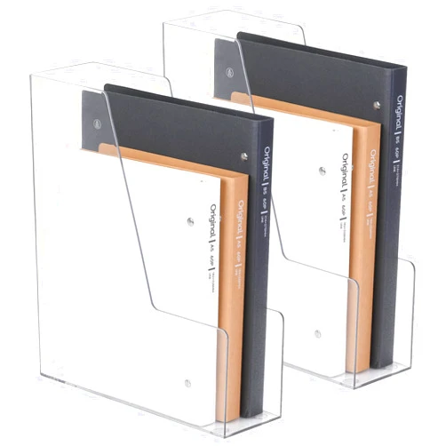 CiWiVOKi Vertical File Holder, PET Desk Organizer, Multi-purpose Plastic Document Storage Bins for Magazines, Binders, Notebooks, Envelopes, 2 Pack