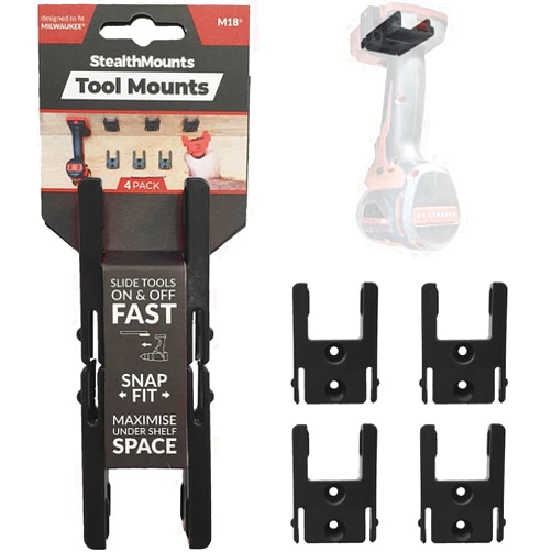 StealthMounts Tool Holder Compatible with Milwaukee M18 (4 Pack) - Black | StealthMounts Locking Tool Mounts | Made in The UK