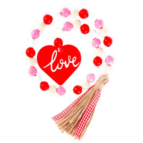 Haakong 1Pcs Valentine's Day Wood Bead Garland with Tassel Farmhouse for Valentines Tiered Tray Fireplace Table Decorations