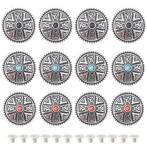 GORGECRAFT 1 Box 12PCS Leather Decorative Conchos Buttons 3 Colors Metal Stud Screw Back Turquoise Metal Button Replacement Zinc Alloy Buckle Rivet DIY Creativity Product Accessories for Craft Sewing