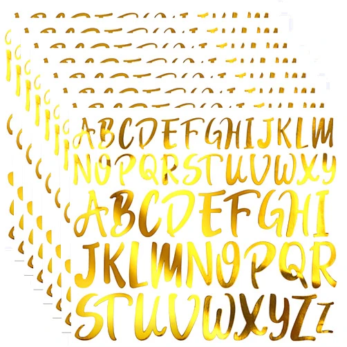 TaoBary 8 Sheets Alphabet Stickers Vinyl Letter Stickers Calligraphy Peel and Stick ABC Stickers for Mailbox, Signs, Window, Door, Cars, Trucks, Business, Address Number, Hat(1'', 1.5'',Gold)