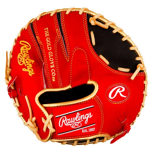 Rawlings GH1GT2 Baseball Training Mitt (Hard Leather Specifications), Size T, 10 Inches, Black/Scarlet, Size T *Right Throw