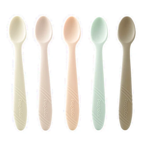 PandaEar 5 Pack Silicone Baby Spoons Self Feeding 4 6 Months, Baby Food Feeding Spoons Utensils, Gentle for Baby Led Weaning, Safe for Teething, Infant Spoons First Stage, BPA-Free, Easy to Clean