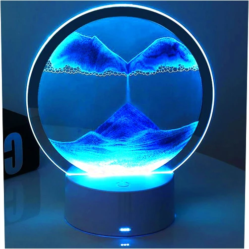 Desniltol 3d Moving Sand Art Picture Desk Lamp, 360° Rotating Hourglass Lights, RGB Color Changing Table Lamp,Sand Art Liquid Motion Colorful Creative Sea 3d Glass Quicksand Painting Night Light(Blue)