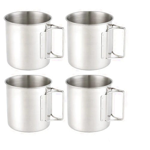 Falafale Stainless Steel Camping Mugs Outdoors Drinking Cup Picnic Mug with Foldable Handle Geat for Picnic,Hiking, Backpacking and Outdoor Activities, 4 Pack 22.3oz/ 660ml