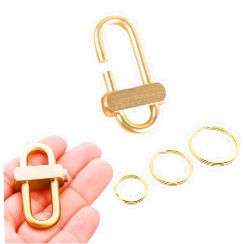 Ushinelit Brass Key Chain with 3 Rings - Keychain Hook by Pressing Side Button Slide Up and Down to Lock Buckle for Keys