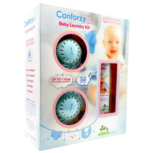 Conforzy Baby Laundry Balls Kit for Sensitive Skin. Washing Machine Balls and Stain Remover (Up-to 240 Washes). Eco-Friendly with no Harsh Chemicals. 1 Year Worth of Laundry